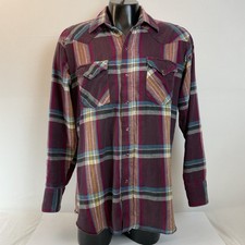 Vintage Panhandle Slim Pearl Snap Western Shirt Mens L Purple Plaid Made In USA