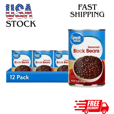 12 pack, Great Value Seasoned Black Beans, 15 oz Can******