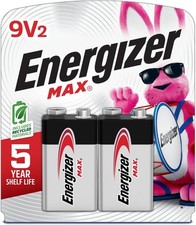 Energizer MAX 9V Batteries 2 Pack , 9 Volt Alkaline Batteries - Packaging May .