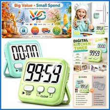 2 Pack Digital Kitchen  Classroom Timers with Alarm, Magnet, Battery