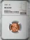 1947-P  1C LINCOLN WHEAT CENT "PHILADELPHIA MINT" NGC MS66 RD (RED) #8340750-331