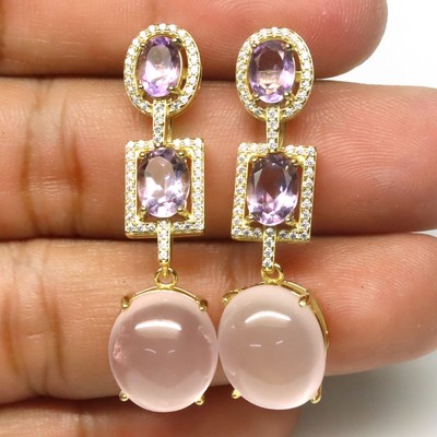 925 Sterling Silber 12 x 14 mm Ohrringe Rose Quartz Amethyst Zircon