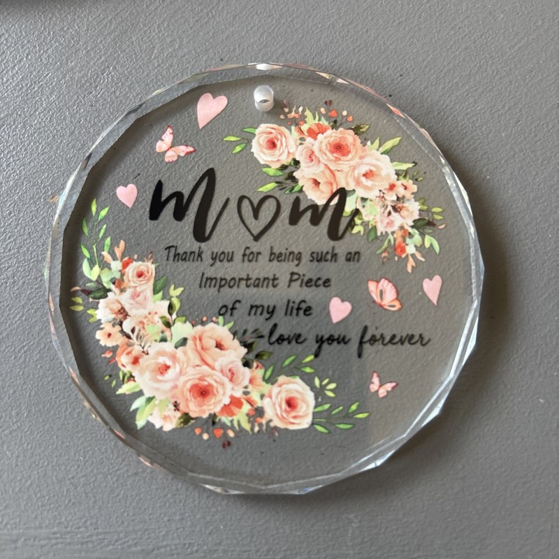Thank You Mom Glass Ornament Christmas Gift Floral