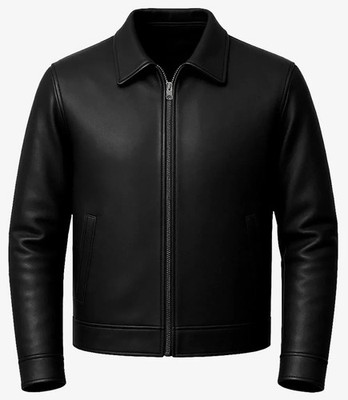 Men's Black 100% Real Leather Jacket Classic Zip Up Slim Fit Casual Outerwear