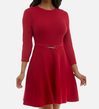 BCX Juniors' Women's Red Heavier-Knit Hardware Waist Long Sleeve Dress Size XL