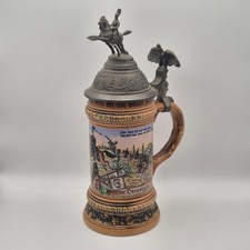 Vintage Deutscher Steinkrug Bierstein mit Zinndeckel - Bayerische Kunst - Regiment 