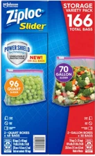 Ziploc Slider Storage Bag, Variety Pack, 166-count Expandable Bottom.