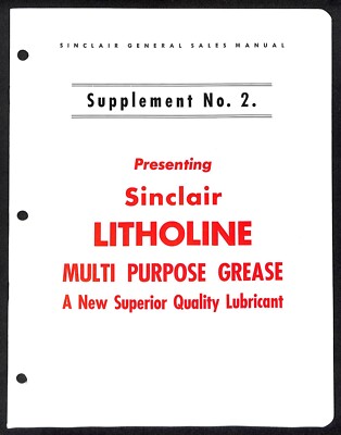 Sinclair Litholine Multi-Purpose Grease c1950 Sales Manual Supplement No. 2 16pp