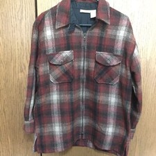 Vtg Women's Wool Blend Jacket, Zippered Front, Sz. Med, Rust Brown Plaid