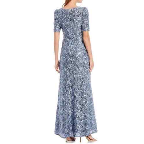 NWT Xscape Blue Sequin Lace Textured Gown Maxi Dress Size 8 Petite - Picture 4 of 11