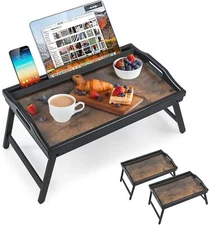 2 Pack Bed Tray Table Breakfast Trays Serving Tray Bamboo Bed Laptap Floding