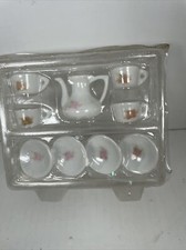 Miniature Porcelain Doll Sized 9 Piece Tea Party Set Pink Flowers