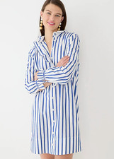 NWT J.Crew $138 Cottage Shirtdress Organic Cotton Poplin, Regal Blue Striped, 2