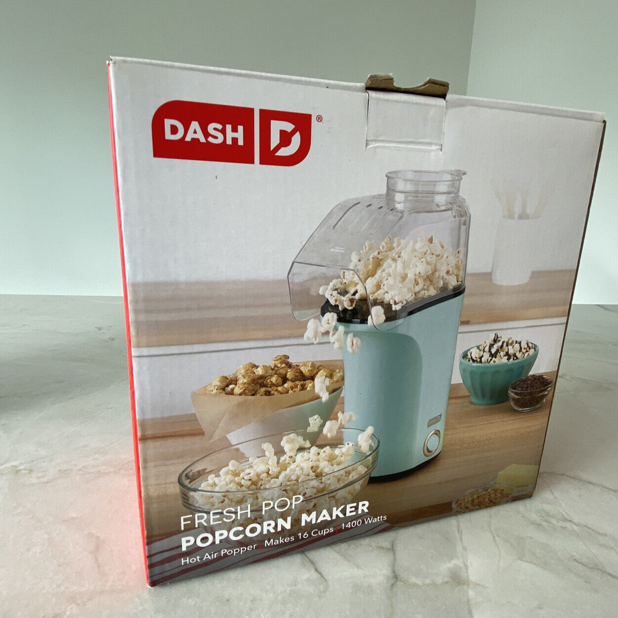 Dash Popcorn Maker Fresh Pop Hot Air Popper 16 Cups 1400 Watts Aqua Brand  New