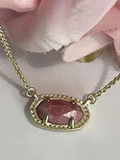 Kendra Scott Ember Pink Rhodonite Necklace Gold Plated NWT