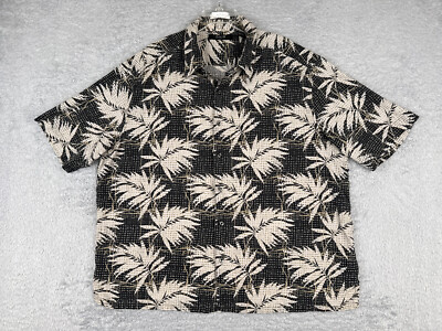 Axis LA Shirt Men 2XL XXL Black Beige Floral Palm Leaf 100% Silk Hawaiian