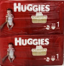 Huggies Little Snugglers Baby Diapers Size 1-33 Ct Up to 14 lb Lot of 2-66 Count