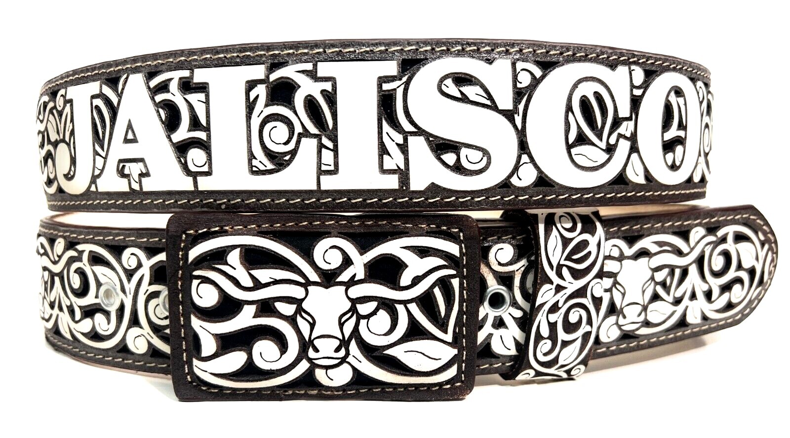 MEN'S JALISCO WESTERN LEATHER BELT COWBOY RODEO BELT. CINTO VAQUERO JALISCO