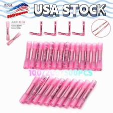 300/100Pcs Red Heat Shrink Butt Wire Connectors Crimp Terminals 16-22 Gauge US