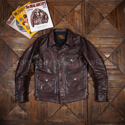 Classic Farmer Tea Core Leather Short Retro Men's Biker Genuine Leather Jacket