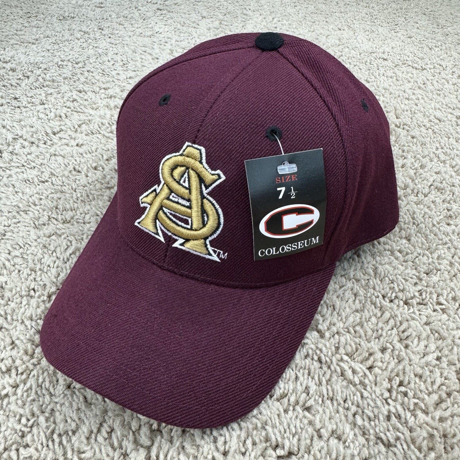 Arizona State Sun Devils Hat Colosseum Fitted 7 1/2 Maroon Gold Stacked ASU Logo