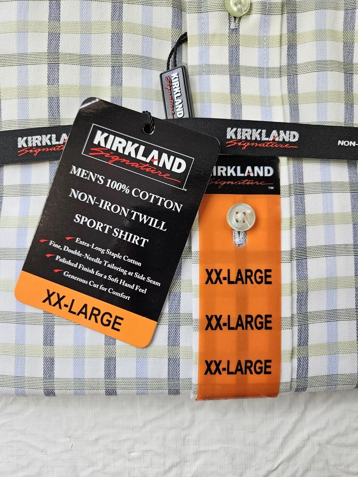 Kirkland Signature Shirt Men 2XL/2XX White Blue Green Stripe Button Long NWT - Image 3 of 4