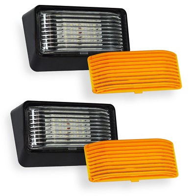 2 Black RV LED Porch Light rectangle clear amber lens camper RV trailer exterior