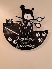Dog Grooming Personalised Vinyl LP Laser Cut Wall Clock With White Backboard