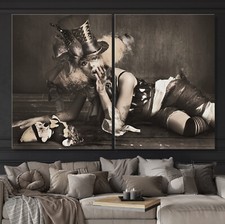 SCARY SEXY CLOWN Leinwand BILD- SET Abstrakt Modern Punk Schwarz Grau Wandbild