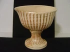 HULL POTTERY FOOTED AND TILTED VASE OR PLANTER CREAM AND BROWN RIBBED DESIGN #15