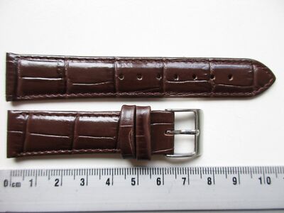 Walnut brown alligator print 18 MM leather watch band strap - SHORT