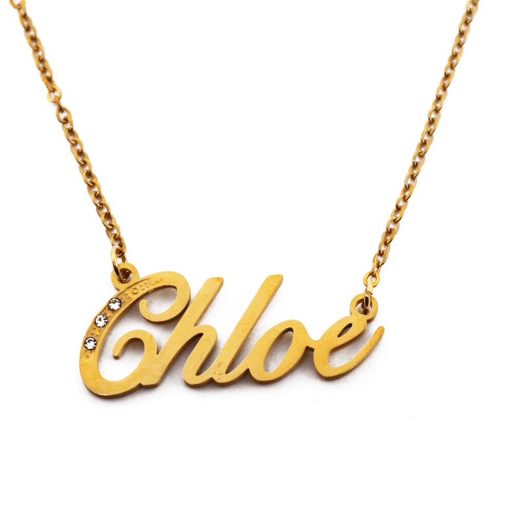アクセサリー Chloe Logo ribbon gold necklace Chloe Name Necklace -Silver & Gold Tone -Custom Name