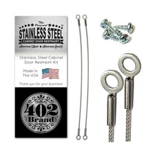 Stainless Steel Cabinet Door Restraint Kit Flexible Braided Cable Limiters 2Pck