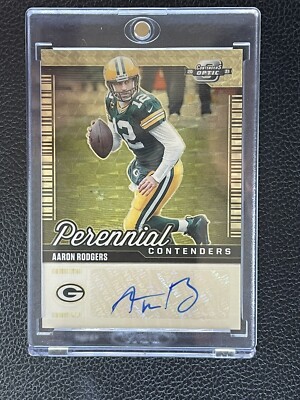 Aaron Rodgers 2021 Contenders Optic Gold vinyl 1/1 Perennial Contenders Auto.