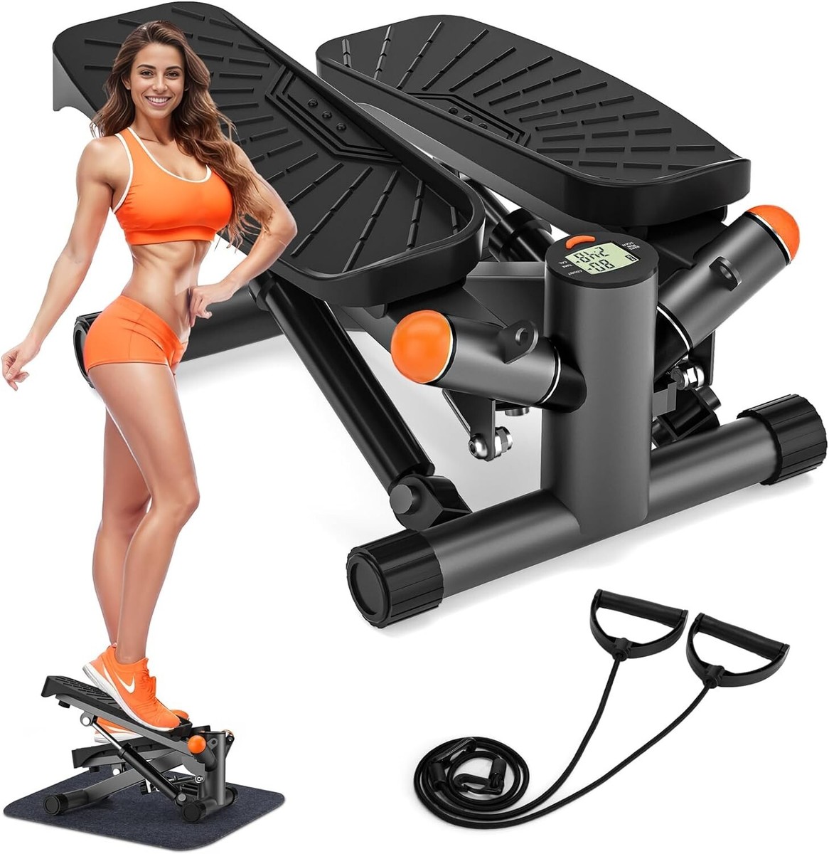 Adjustable Mini Stair Stepper with Resistance Bands,350lbs Loading