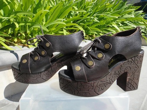Free People FARRAH Platform Clog Black Leather Carved Wood, Pick EUR37, 38 or 39