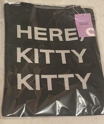 Here Kitty Kitty Black White Cat Fabric Tote Bag Cat Lady New NWT Meow Feline