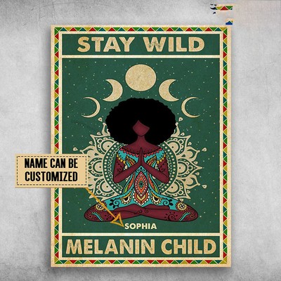Black Girl Yoga, Yoga Poster, Stay Wild, Melanin Child Customized Personalize...