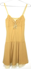 Free People Knit Crochet Mini Dress Sz M Spaghetti Straps Babydoll Y2K  Yellow