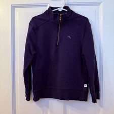Tommy Bahama Boys Navy Blue Cotton Pullover 1/4 Zip Kids Sweater Small 5/6 EUC