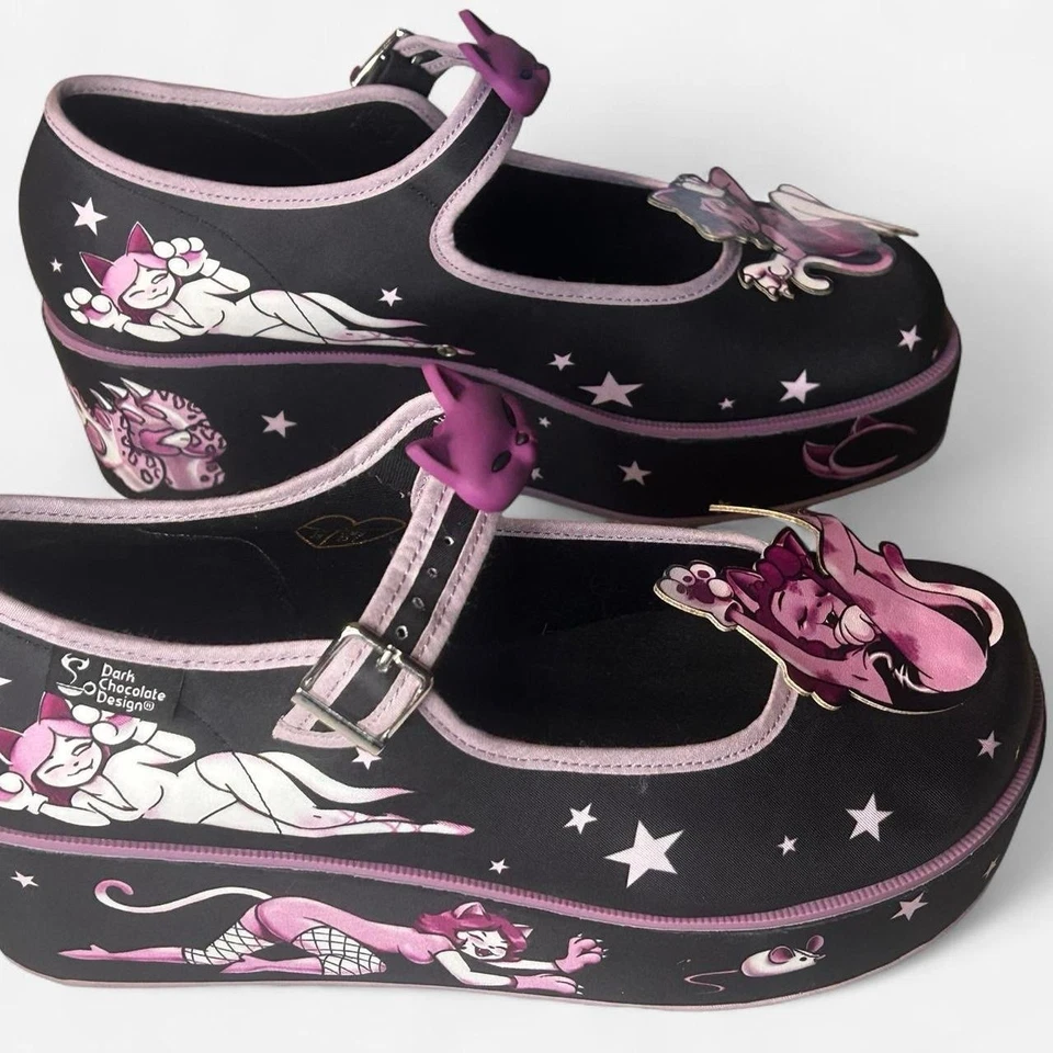 Chocolaticas Lady Meow女式黑色紫色平台Mary Janes — 第 2/4 张图片