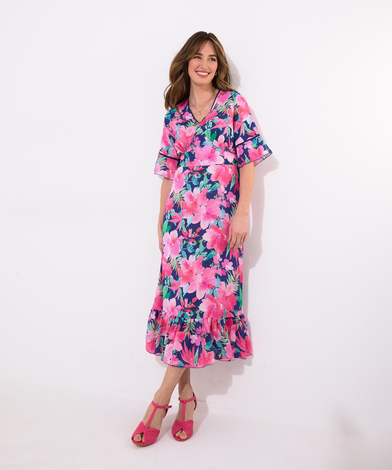 Joe Browns Women's Wide Sleeve Floral Printed Dress, Blue, UK 8