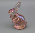 Vintage Fenton Glass Mini 2.5" Bunny Rabbit Iridescent Pink Silver Foil Label