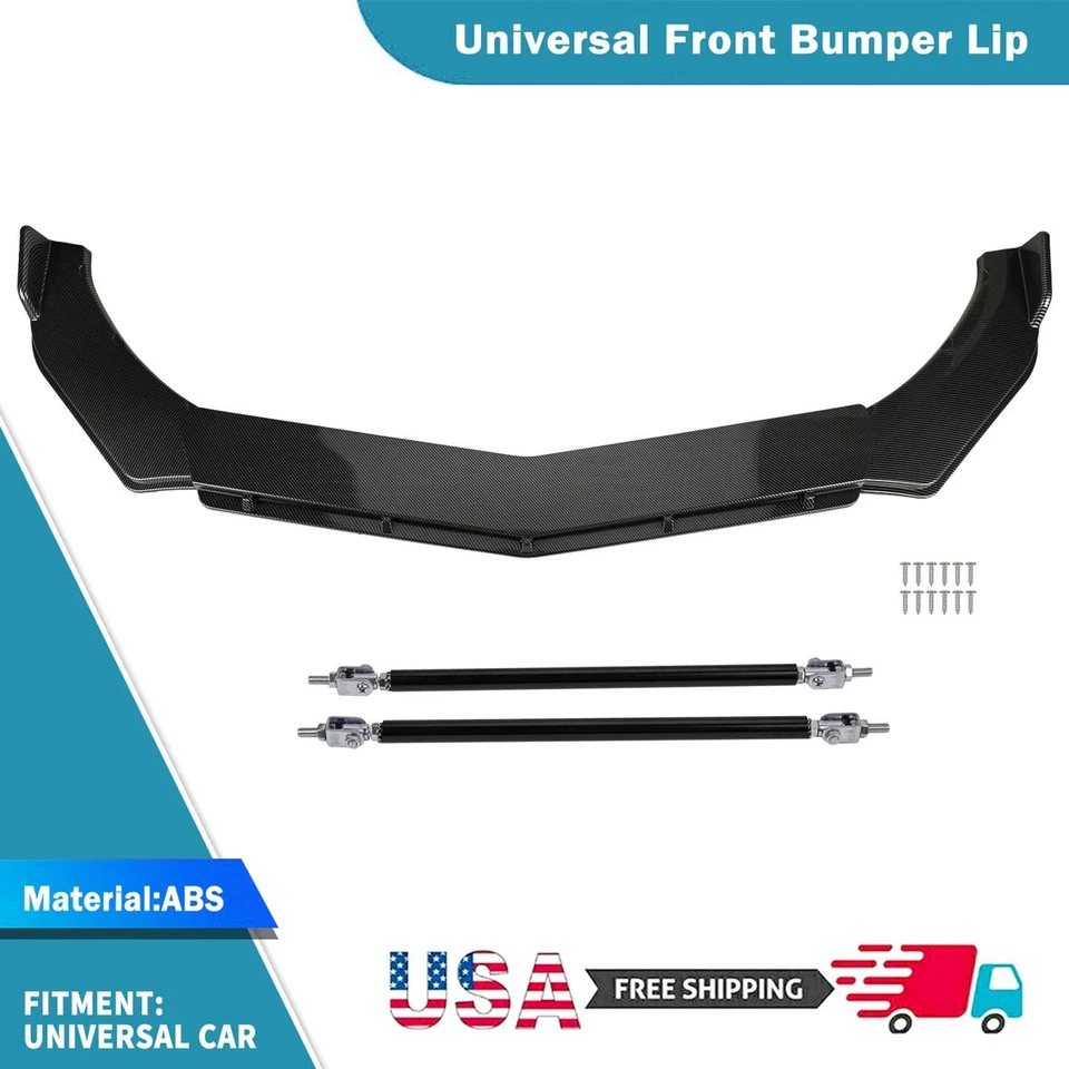 Carbon Fiber Look Front Bumper Lip Spoiler Body Kit +Strut Rods For Ford Mustang Foto 2 de 4