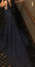 Women's Navy Blue Sequin Mermaid Formal Dress Sleeveless V-Neck Long