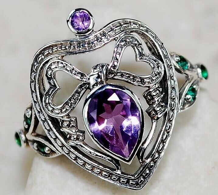 1CT Amethyst 925 Solid Sterling Silver Filigree Ring Sz 6 F6-3