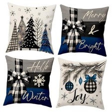 Christmas Throw Pillow Covers 18x18, Christmas Pine Tree Snowflake Blue Grey
