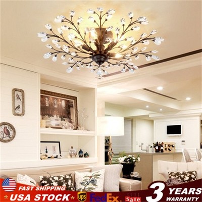 Vintage Crystal Pendant Lamp Chandelier Flower Ceiling Light Fixture Bedroom