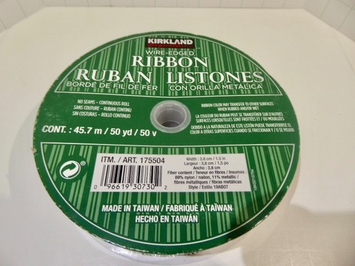 NEW Kirkland Wire-Edged Ribbon 1.5" Wide 50 YD Glitter Polka Dots Green Red Lime - Picture 5 of 5