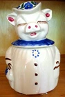Vintage WINNIE THE PIG COOKIE JAR~Shawnee 1940's USA Pottery~Blue Collar/Flowers